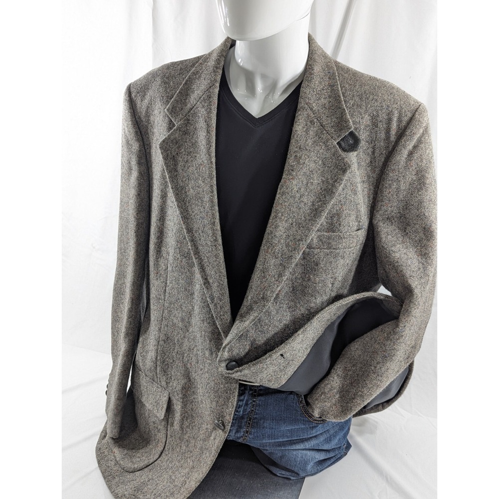 46L Farah Elbow Patch Mens Wool Tweed‎ Ranch Western 2 Button Blazer Sport Coat